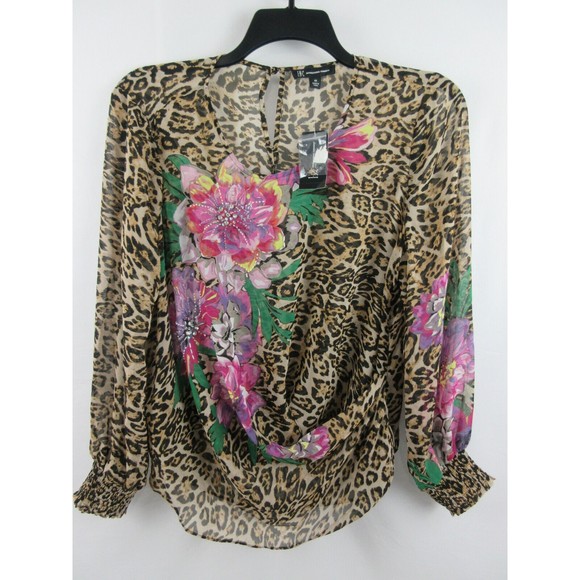 INC International Concepts Women's Plus Size Top Floral/Leopard Size 0X - Picture 2 of 6
